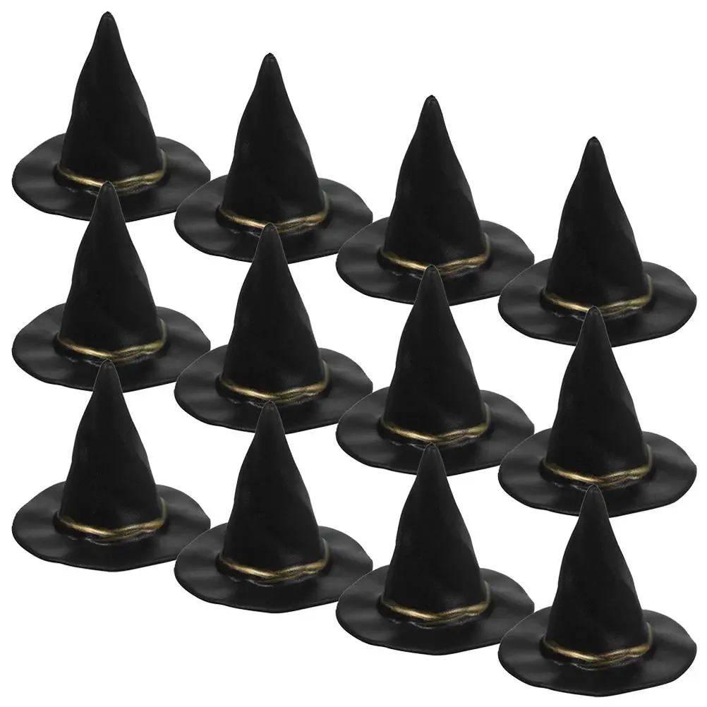 

12 Hats Black DIY Craft Supplies Halloween Decorations Tiny Props Miniature Hats Role Play Accessories