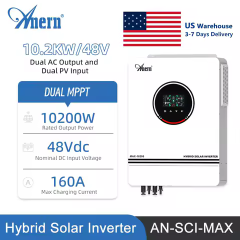 Anern 8.2KW 10.2KW Off Grid Inverter on Grid 230V Pure Sine Wave Solar Inverter 48v Hybrid Dual Mppt 160A Solar Charger