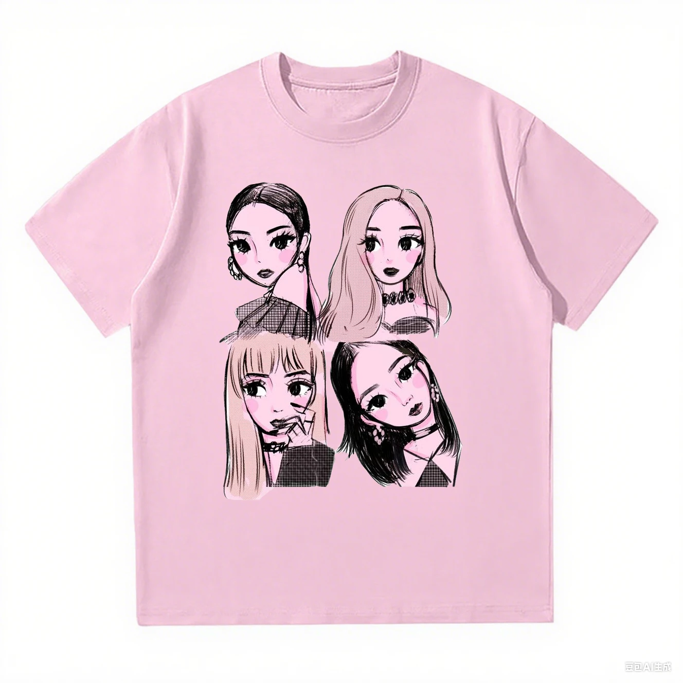 2025 جديد الكورية Kpop BP الوردي الفتيات الجرافيك تي شيرت فضفاض ومريح القطن الثقيل المحملة المرأة قمة الموضة رداء علوي غير رسمي #3