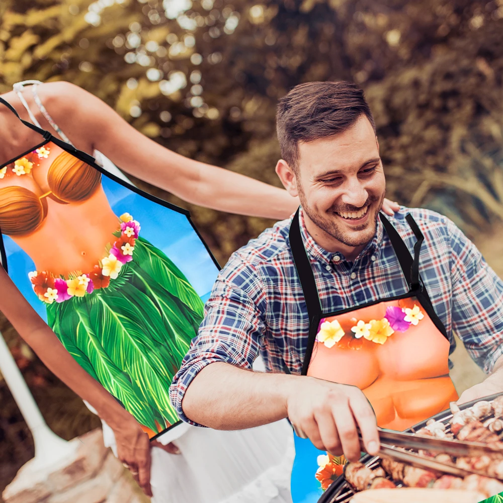 1 قطعة مآزر هاواي مضحك الخبز البستنة الخياطة شواء مقاوم للماء مآزر الزوجين لحفلة الصيف هاواي ألوها لوازم الحفلات