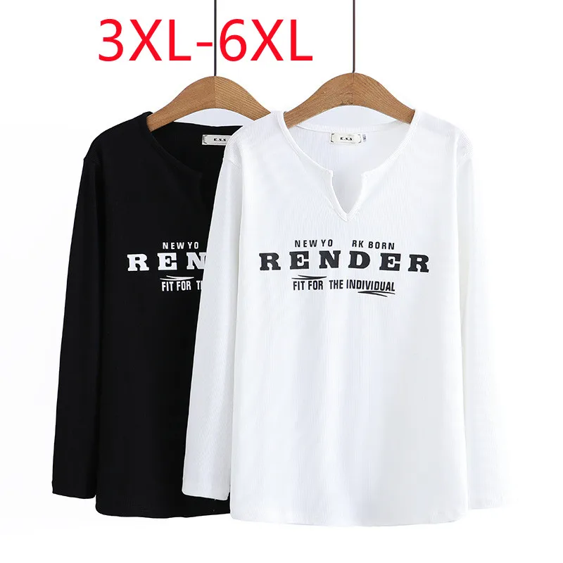

New 2023 Ladies Spring Summer Plus Size Tops For Women Large Size Long Sleeve O-neck Black T-shirt 3XL 4XL 5XL 6XL