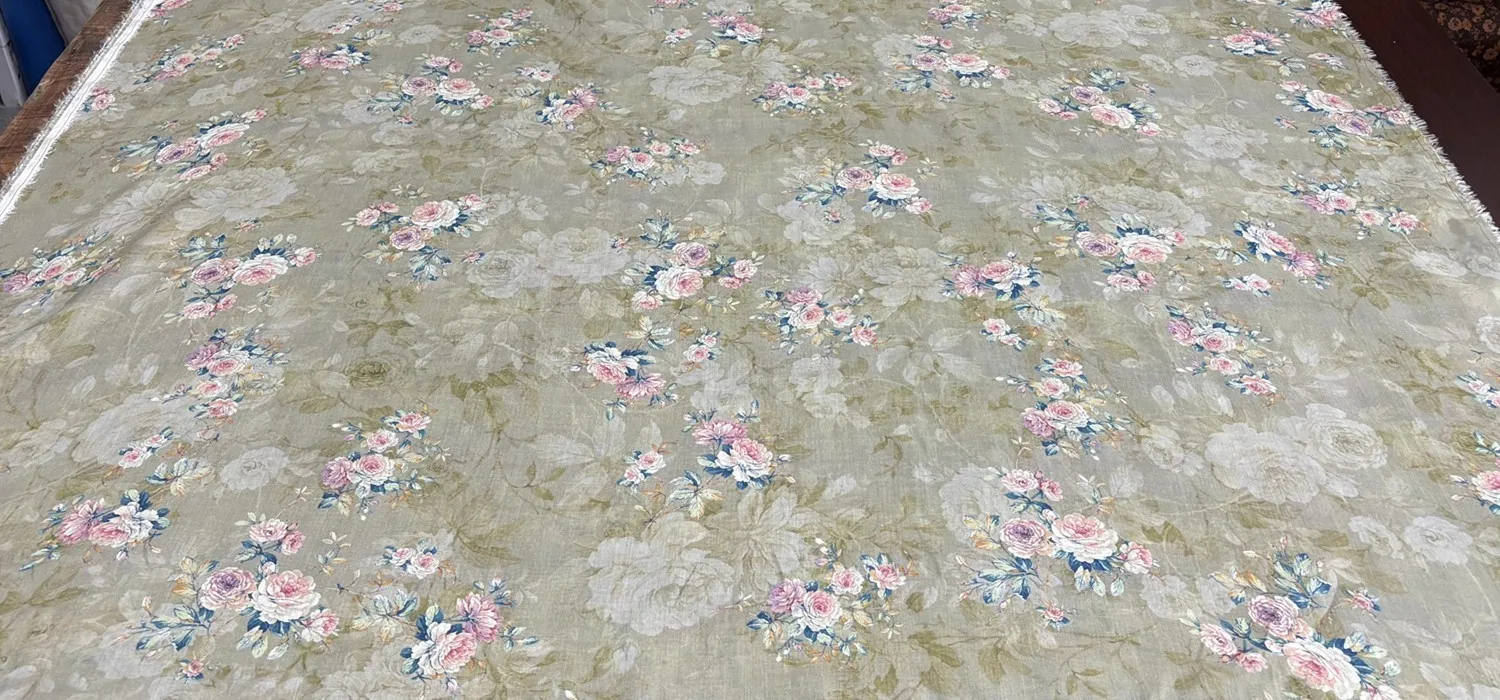 1yard High quality ramie fabric peony printing telas High end dress cheongsam fabrics for material
