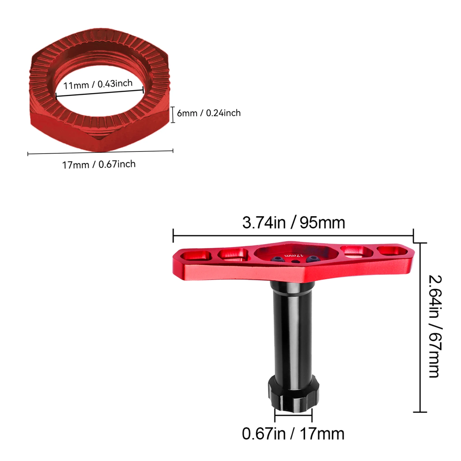 Hobbypark 17mm Aluminum Wheel Nuts W/Wrench for 1/8 Arrma Kraton 6S 3S Traxxas E-Maxx E-Revo Off-Road Buggy (Red Nuts) 4pcs