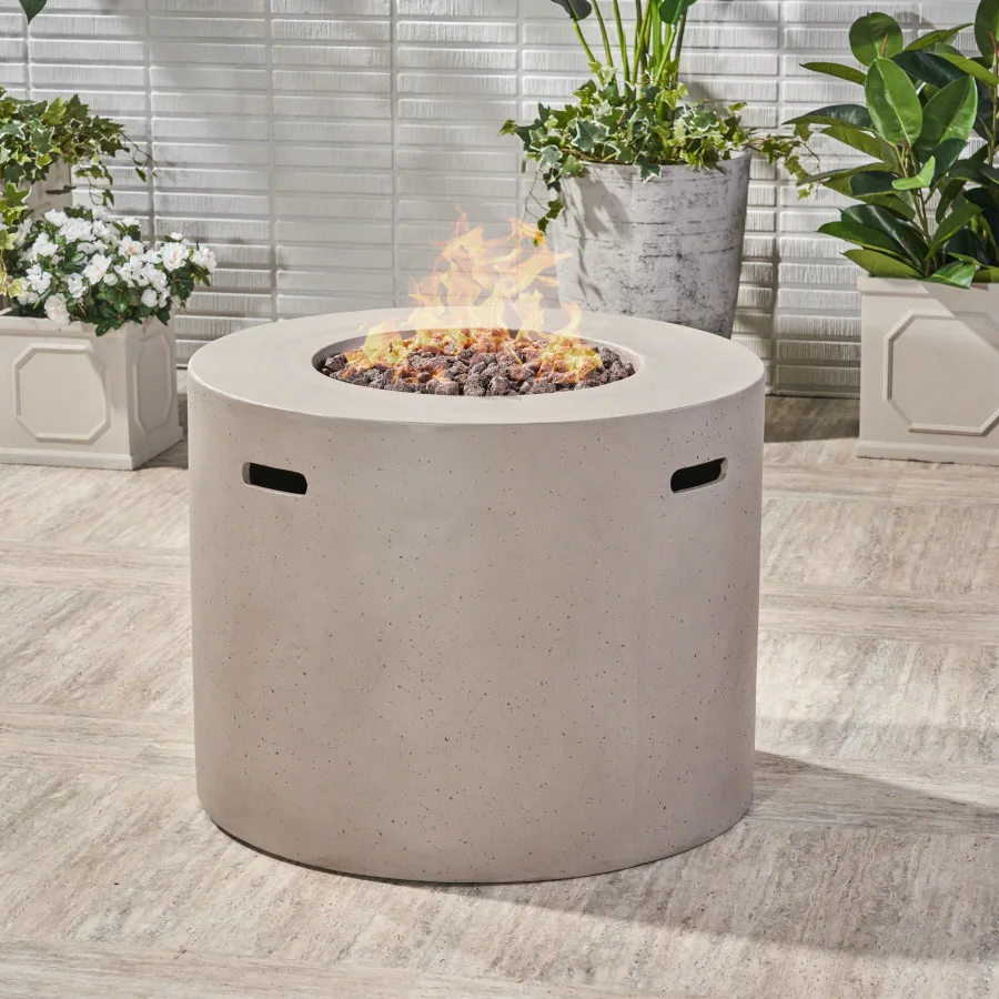 

31 ROUND MGO FIRE PIT FOR OUTDOOR USE, WHITE, 40, 000 BTU HIGH HEAT OUTPUT