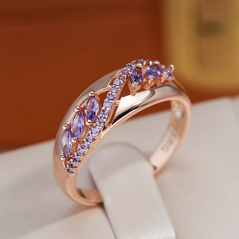 JULYDREAM Sparkling Purple Zircon Rings Luxury 585 Gold Color Personality Party French Jewelry for Women Unusual Accessories