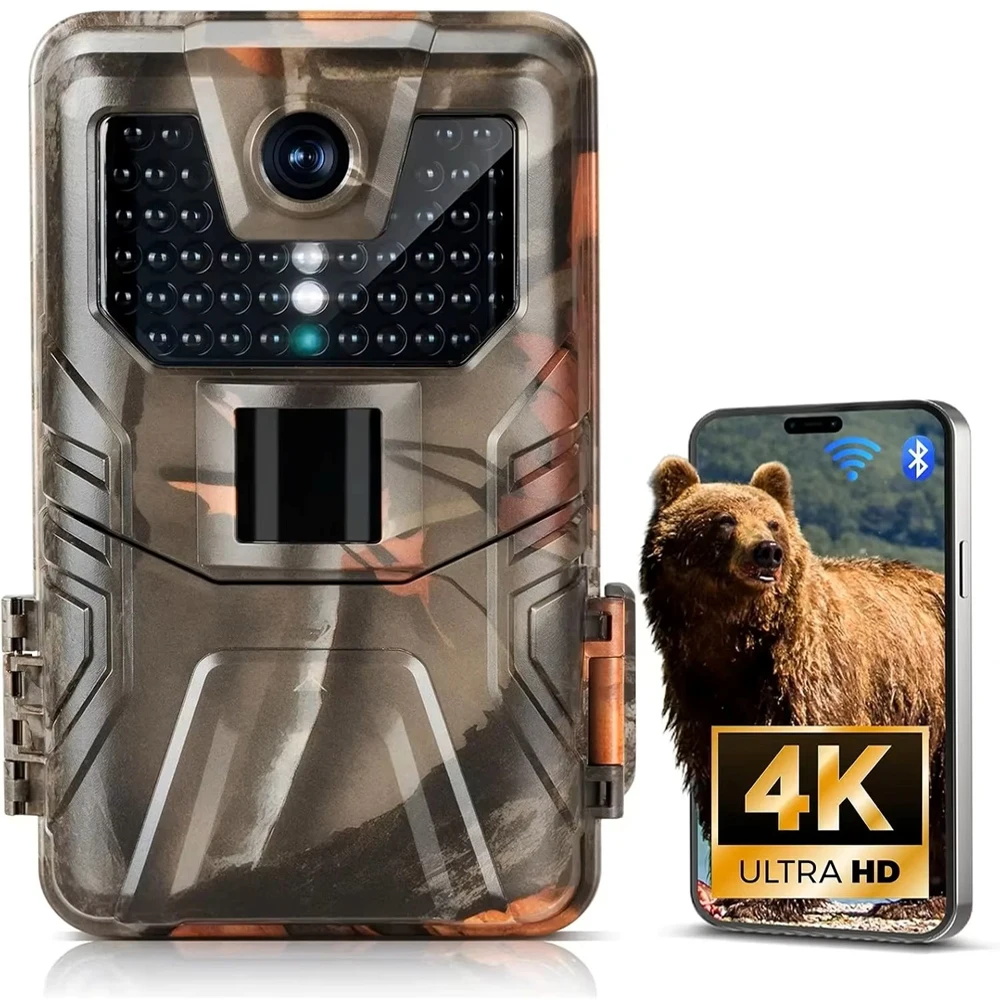 Kamera myśliwska 4K 48MP WiFi Bluetooth z noktowizorem, czasem reakcji 0,3 s, aktywacja ruchem, wodoodporna IP66, szerokokątna, do obserwacji dzikiej przyrody — 2