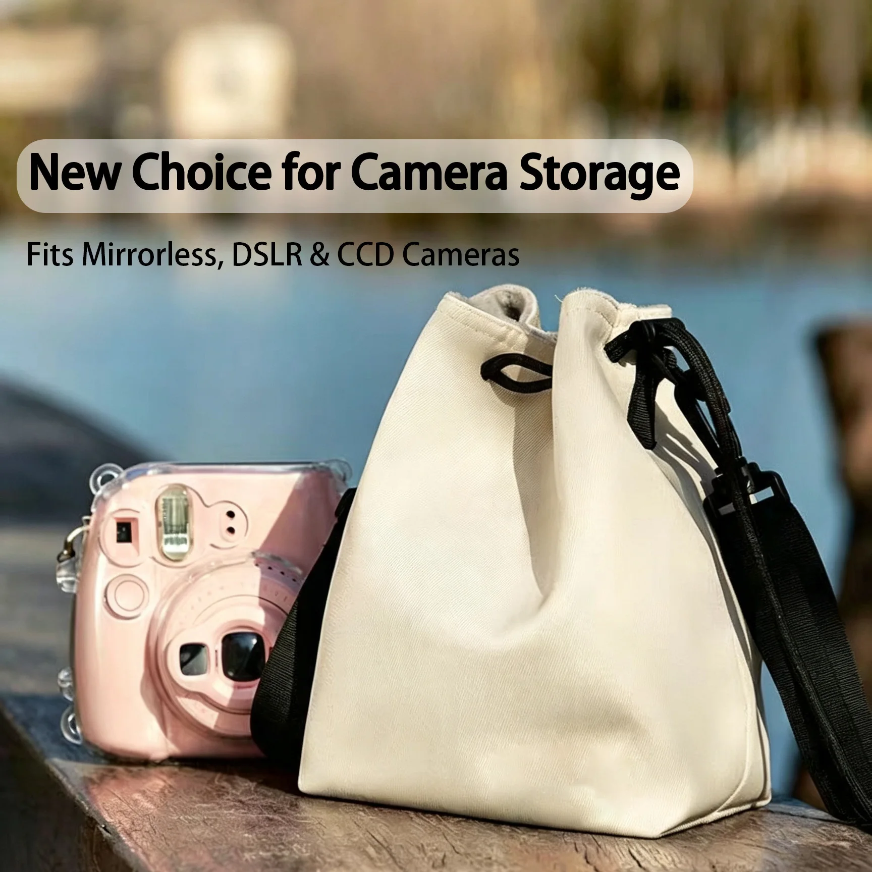 Waterproof Leather Drawstring Camera Pouch Camera Storage Bag for Sony RX100 ZV1 Ricoh GR III GR4 Canon G7X Leica Compact Camera