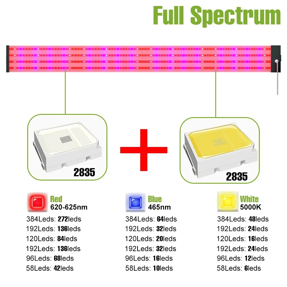 90W Full Spectrum Grow Lamp LED Plant Light Indoor UV/IR Pull Down Switch Greenhouse Hydroponic Seedlings Planting Fill Lights
