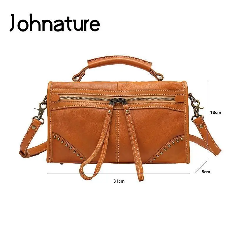 Johnature Handmade 2024 nuova borsa di lusso borsa da donna in vera pelle per il tempo libero borse a tracolla di grande capacità in morbida pelle