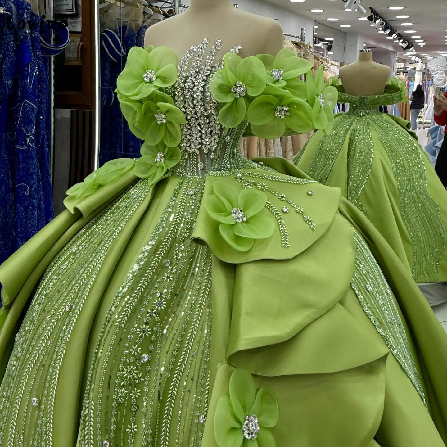 Vestido de noite de luxo verde oliva floral vestido de baile cristal lantejoulas embelezado vestido de casamento grande personalizável 2025