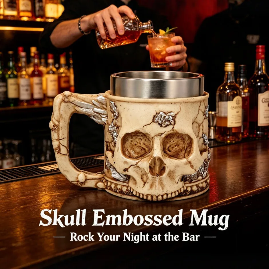 

Viking Skull Mug Ornament Stainless Steel Beer Mug Retro Home Bar Decor Halloween Father's Day Gift