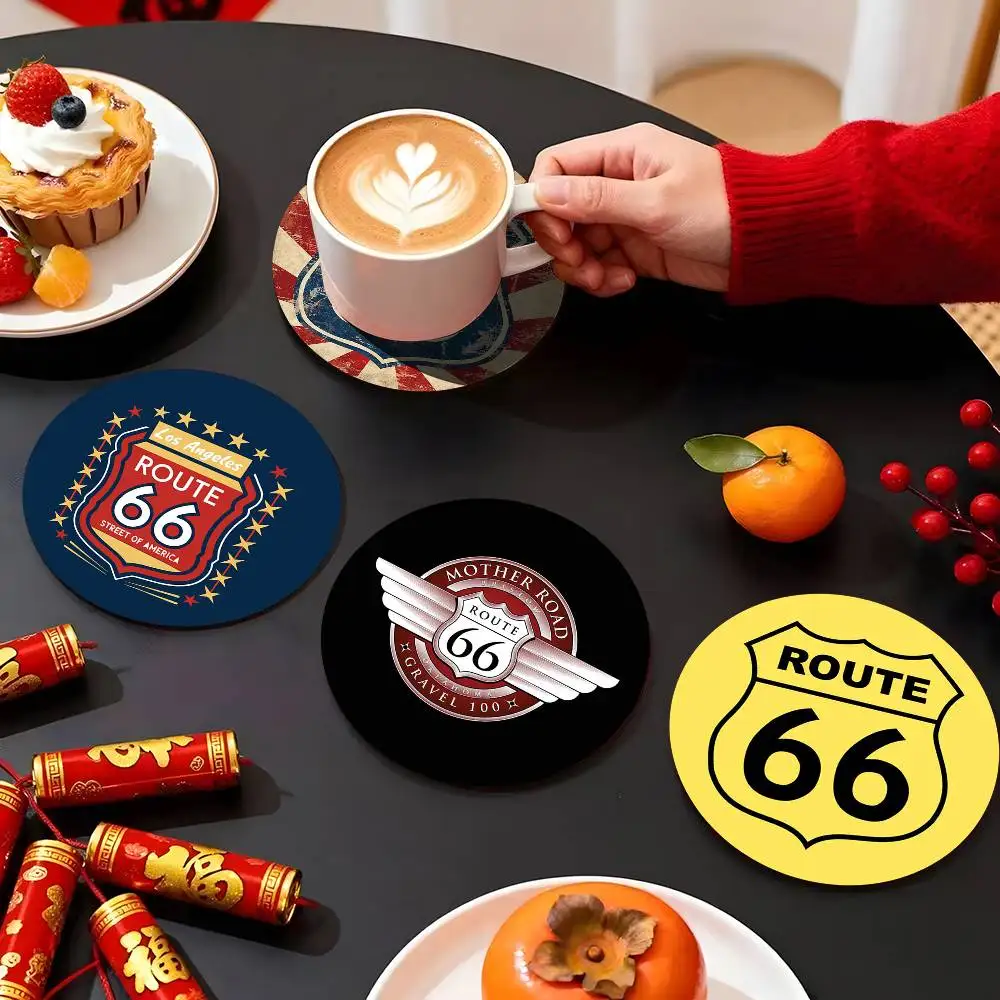 1pc Fashion US R-Route 66 Cool Anime Wooden Coaster Colour Printing Cup Mat Home Desk Decoration Gifts