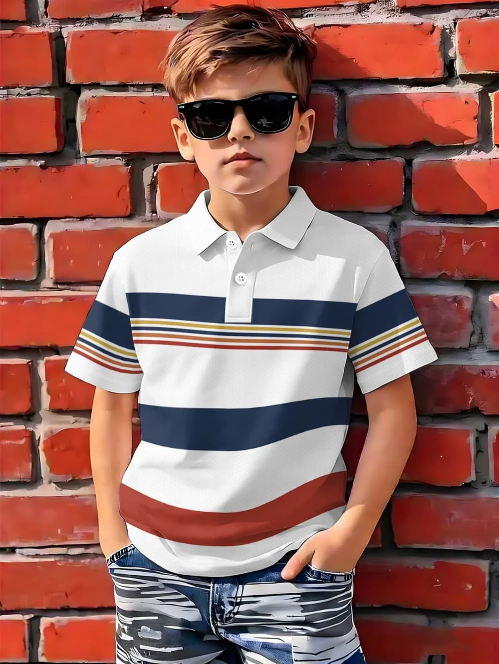 Kids Polo Shirts Striped Print Short Sleeve Polo Shirt for Boys Summer Outdoor Casual Round Neck Fashion Boy Children's Clothing