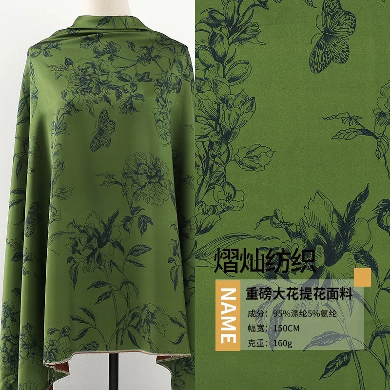 가을 겨울 드레스 코트, 면 패딩 재킷, 레드 아세테이트 베이스용 헤비웨이트 큰 꽃무늬 자카드 원단