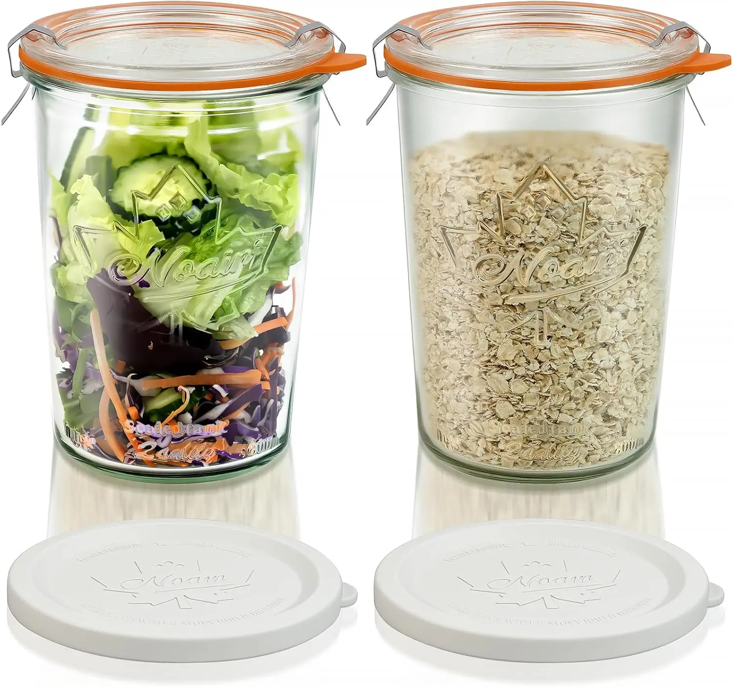 Freshmage Canning Jars 27 oz 2 Pack, Sourdough Starter Jars with 2 Lids Per Jar (Glass Sealing Lid & Plastic Lid), 800ML Wide Mouth Airtight Glass Storage Containers for Pickles, Yogurt, Pasta, Cereal