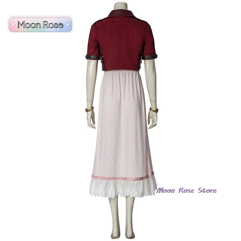 Spiel FF7 Erwachsene Aerith Gainsborough Kostüm Cosplay Final Fantasy Remake Halloween Outfit Fancy Frauen Rote Jacke Rosa Kleid