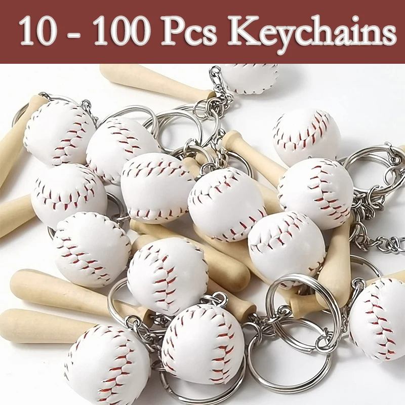 

10-100Pcs Sport Baseball Keychains for Car Wooden Charms Keyrings Women Men Handbag Key Chains DIY Accessories