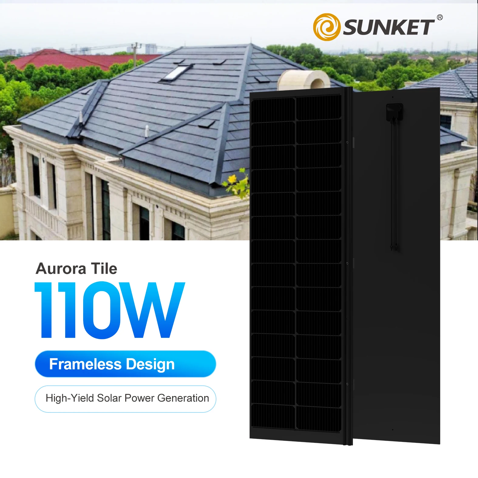 Sustainable Housing Projects and Villas  110W 135W Integrated Modern Solar Tiles Roof Power System for