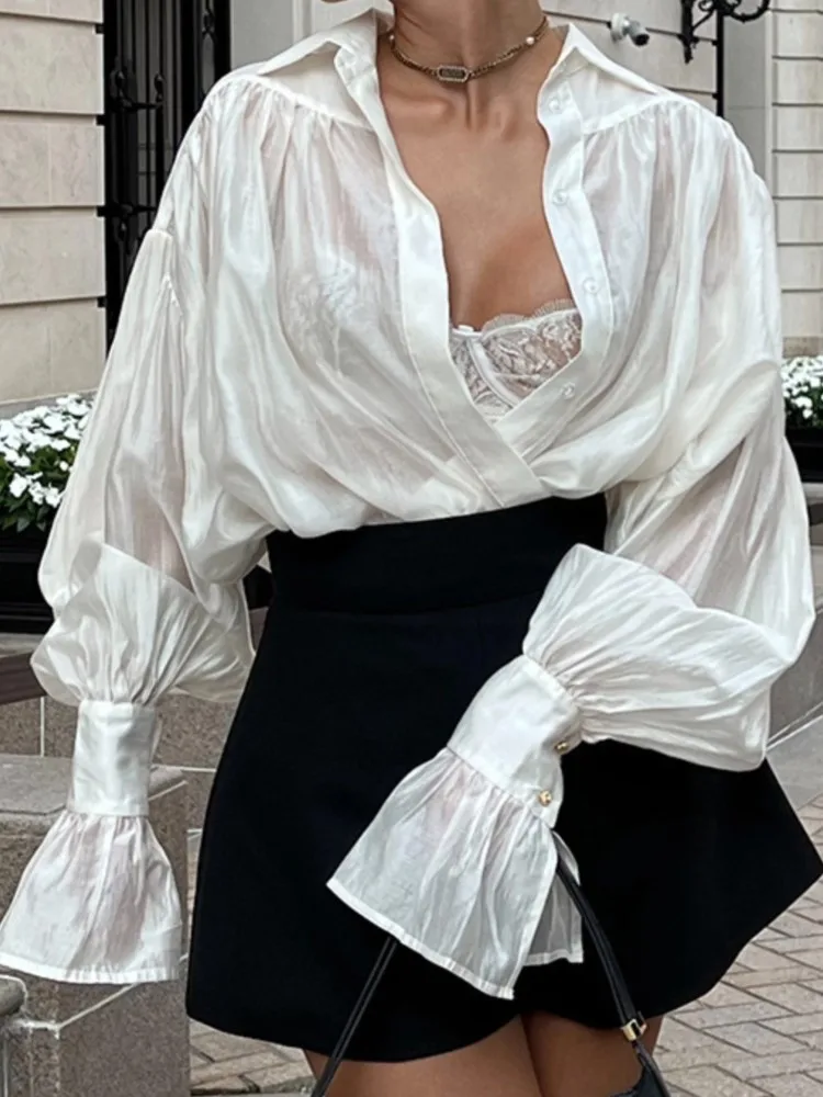 여성용 솔리드 셔츠 패션 긴팔 턴다운 칼라 버튼 셔츠 탑 우아한 휴가 스트리트웨어 여성 의류