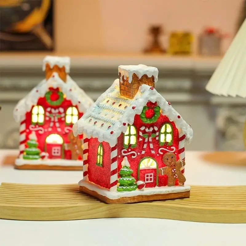 QX2E Christmas Luminous Tabletop Decorations Resin Ornament Decor Creative 2024 Navidad New Year Kid Gift for Party