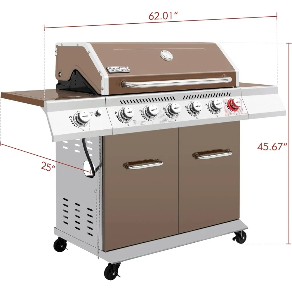 6-Burner Propane Gas Grill With Sear Burner and Side Burner Outdoors Grill for Bbq Kitchen Utensils Outdoor Barbecues Aerogrill