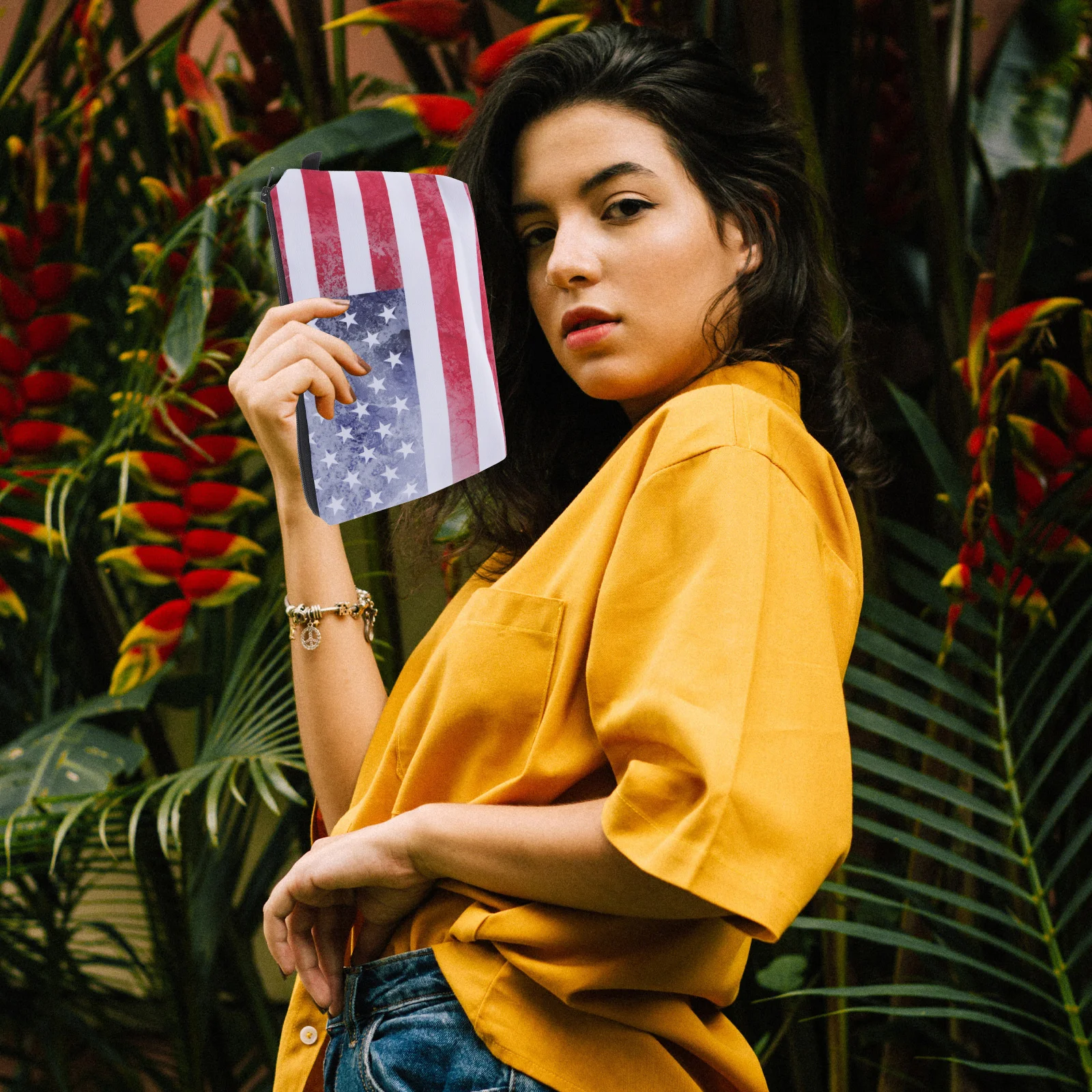 حقيبة أقلام رصاص بنمط العلم الأمريكي، منظم مستحضرات التجميل المحمول، حافظة أقلام متينة من البوليستر متعددة الوظائف بتصميم قديم قابل للغسل #3