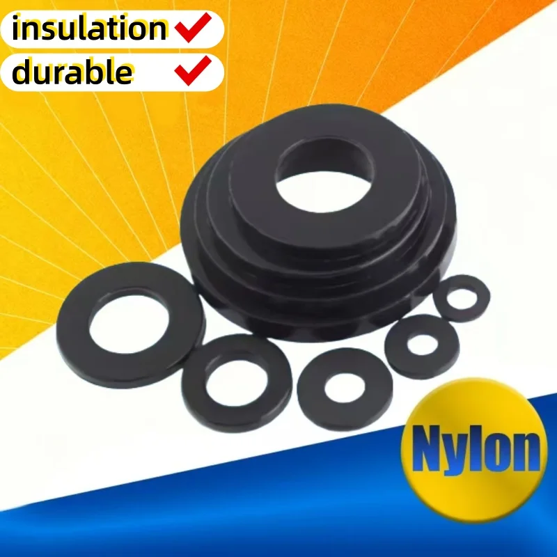 10/20/30/50/100/200/300/500 Pieces M4 M5 M6 Black High-quality Nylon Plastic Heat-resistant Insulation Hard Flat Washer Gasket