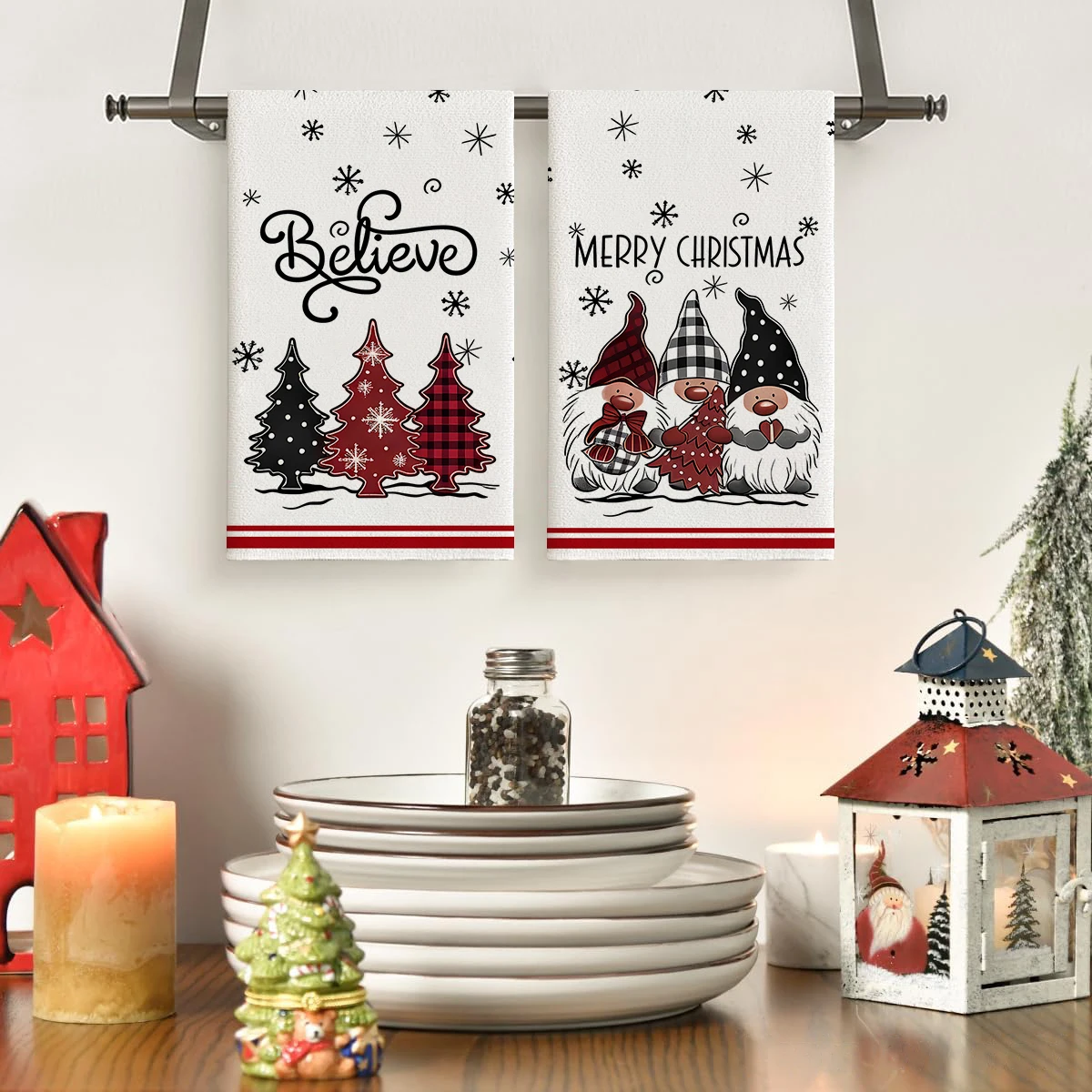 2/4pcs Merry Christmas towels Santa Claus Christmas tree truck design Kitchen cleaning towels Dishwashing towels Hand towels