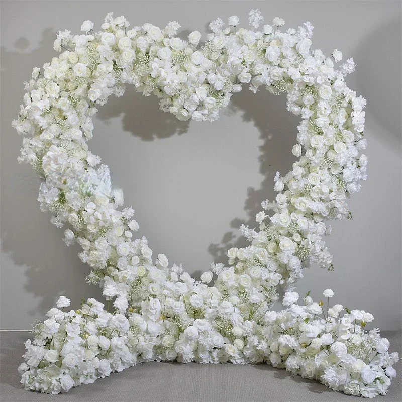 New Custom Cheap Price Event Party Backdrop Arch Flower Arrangement Heart Shaped Stand White Artificial Flowers For Decoration