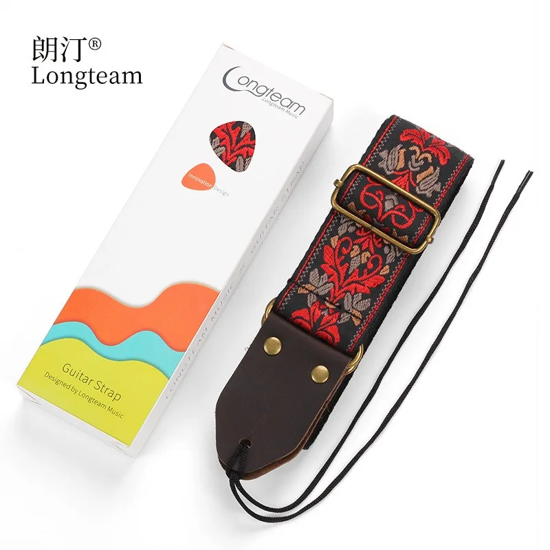 Embroidered Guitar Strap Soft Vintage Flowers Adjustable Creative Watch Bands Cotton Belt & Leather Head