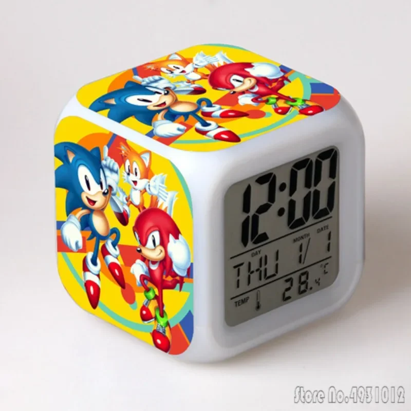 애니메이션 소닉 고슴도치 소닉 보이 알람 시계, 창의적인 학생 LED 큐브, 조명 디스플레이 시간, 주 월, 8x8x8cm
