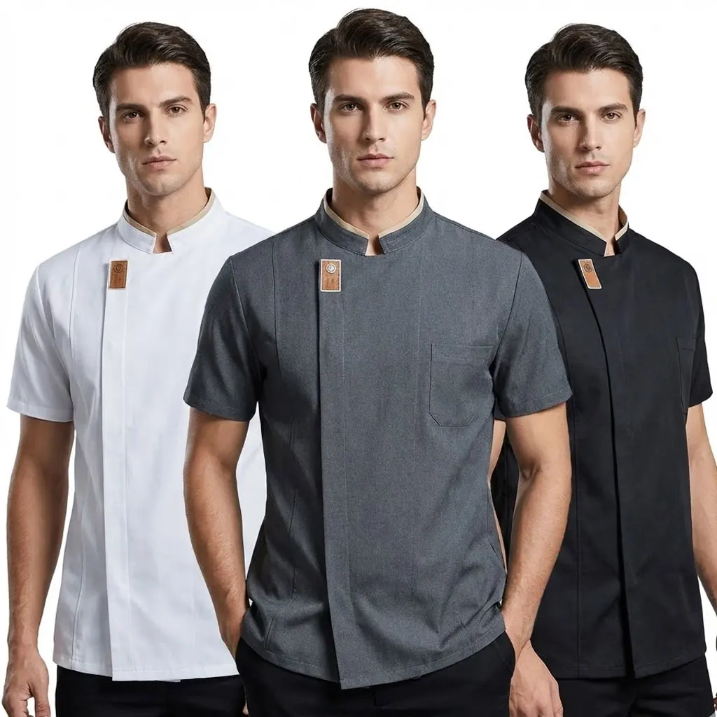 통기성 폴리에스터 요리사 작업복 - 남성용 패션 창의적 긴/짧은 소매 유니폼, 호텔 및 제빵용