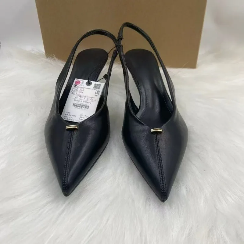 

Брендовые женские туфли на высоком каблуке, элегантные туфли без шнуровки с острым носком, офисные и карьерные туфли, простой дизайн, черные туфли-лодочки для женщин