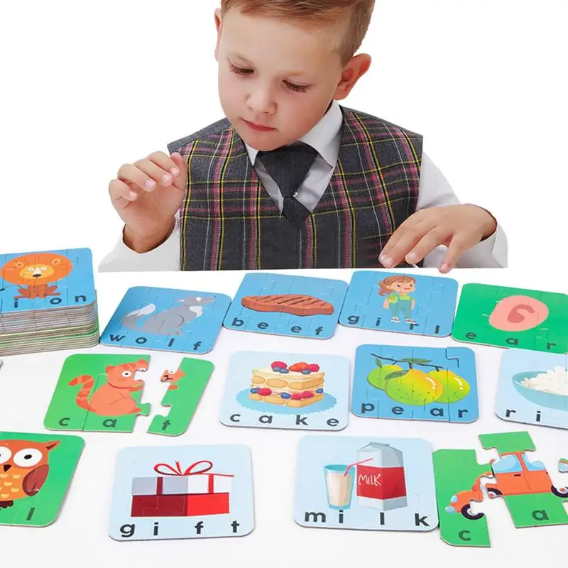 Kids English Flashcard Educational Puzzle Flashcards For Words Learning Smooth And Exquisite Wooden English Words Learning Cards