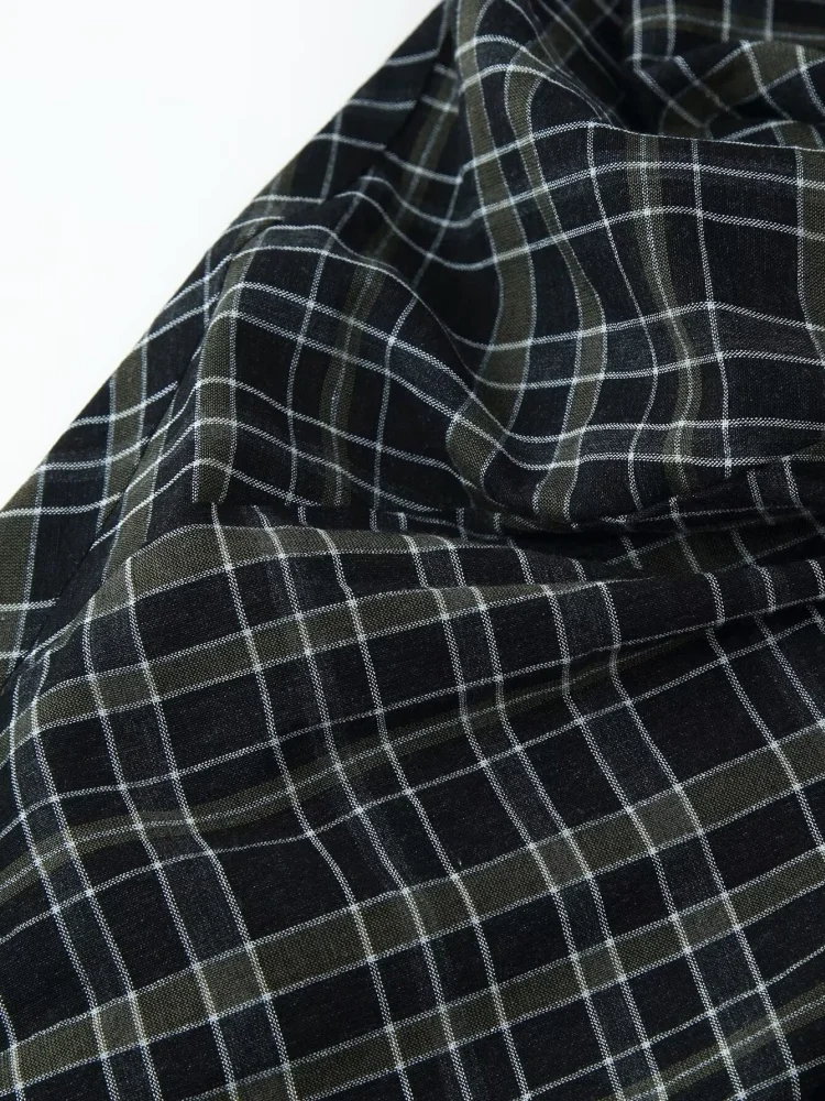 Jesienne sukienki w kratę z dekoltem w serek, długim rękawem, plisowane, damskie, z ozdobnymi guzikami, sukienki o średniej długości, damskie, codzienne, na wakacje na plaży.