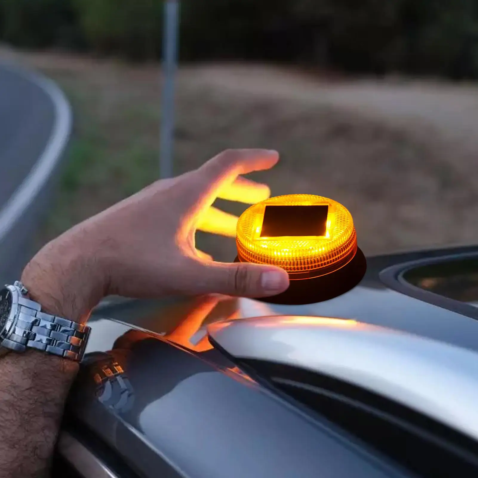 Solar Power LED Magnetic Warning Light for Car Tractor Truck Strobe Beacon Amber PoliceLamp Emergency Signal Night Sensor
