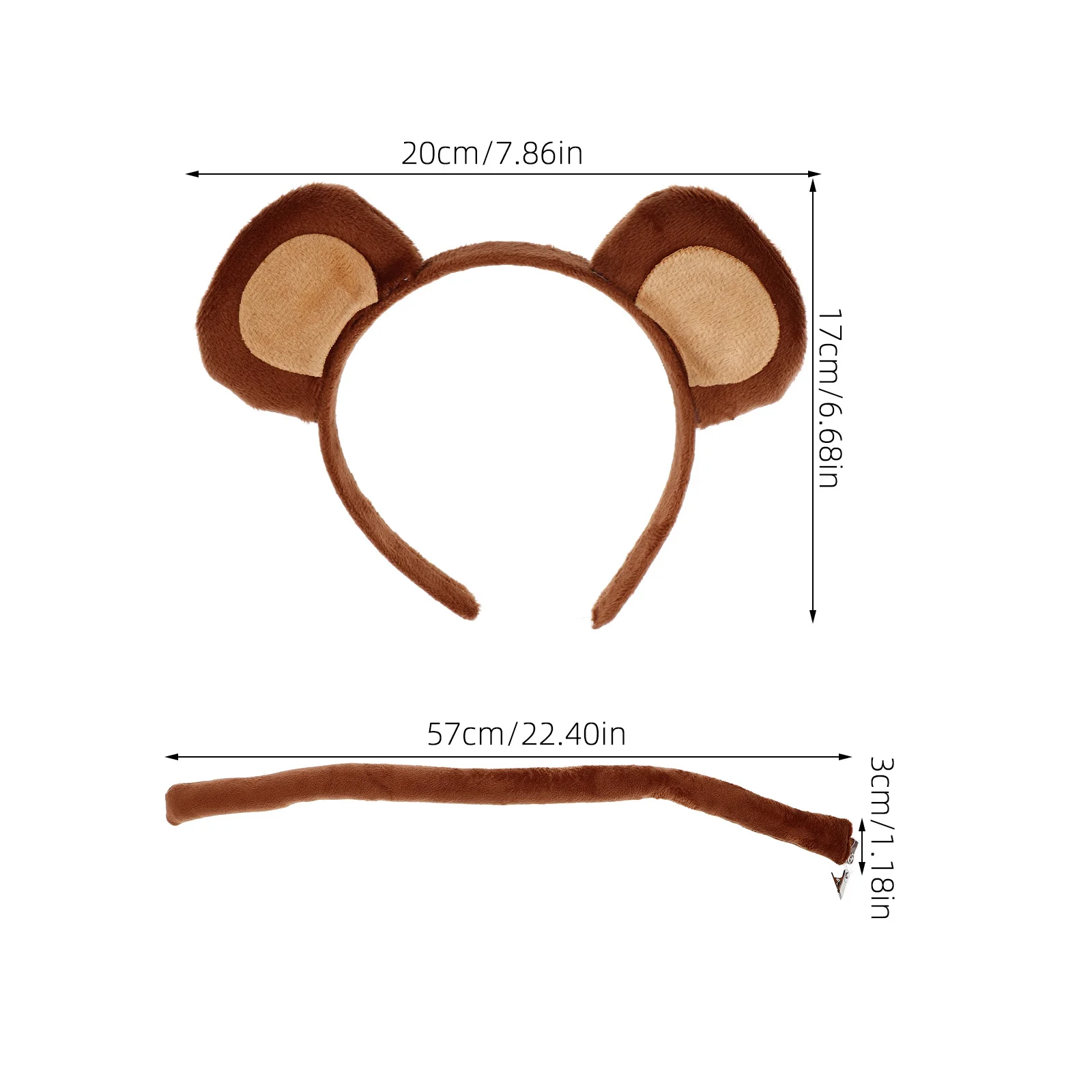 1 セット猿の耳と尻尾のコスチュームセット柔らかい布素材のロールプレイアクセサリーハロウィーンパーティーファンシードレスコスプレイベント用