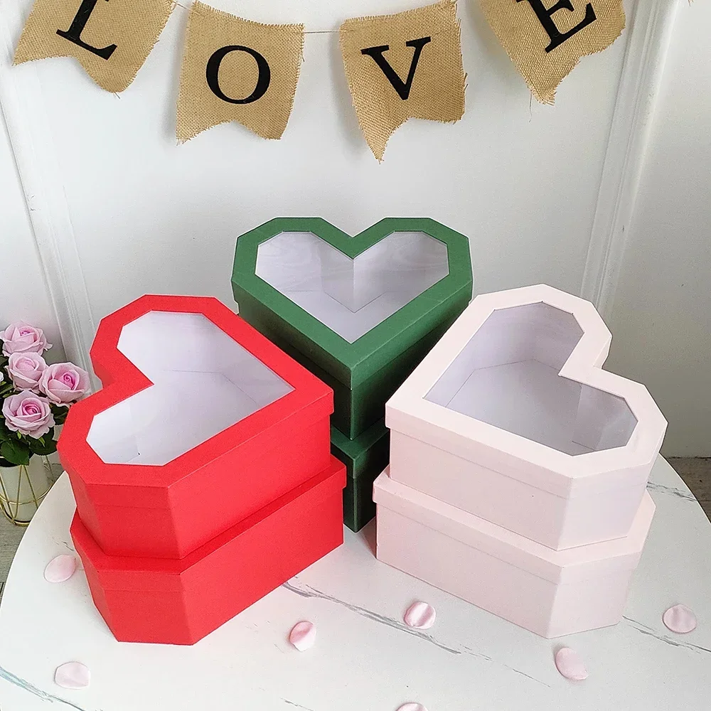 

1Pc Heart Shaped Flower Box Floral Gift Boxes with Transparent Window Lids Luxury Style Flower Arrangements Valentines Day Decor