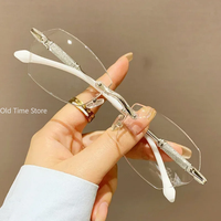 New Rimless Diamond Cutting Presbyopic Glasses Ladies Anti Blue Light Ultra Light Reading Glasses +1.0+1.5+2.0+2.5+3.0+3.5+4.0