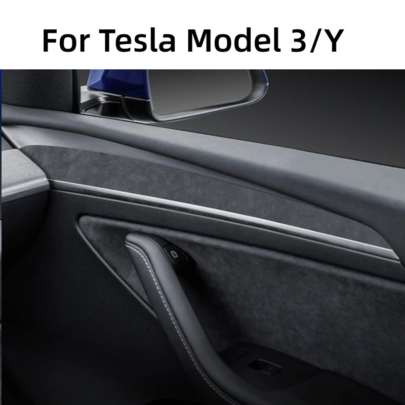 For Tesla Model 3 Y 2020-2023 Door Handle Panel Trim Cover Door Sticker Styling Interior Decoration Suede Wrap Car Accessories