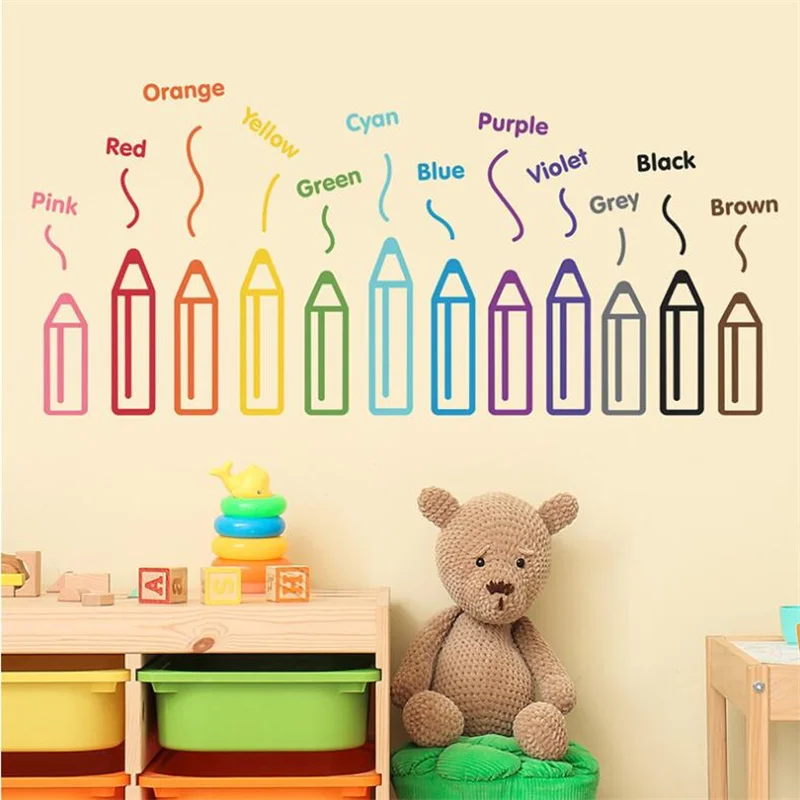 2PCS Creative Colorful Pen Pencil Wall Sticker On The Wall Living Room Renovation Children's Room Decoration Self  Adhesive