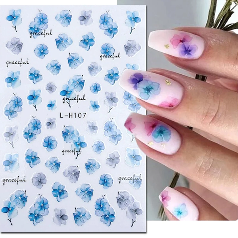 

3d Nail Art Decals Skyblue Grey Silver Glitters Flowers Leaves Fruits Stickers For Nails Art Manicures Tips Decorations