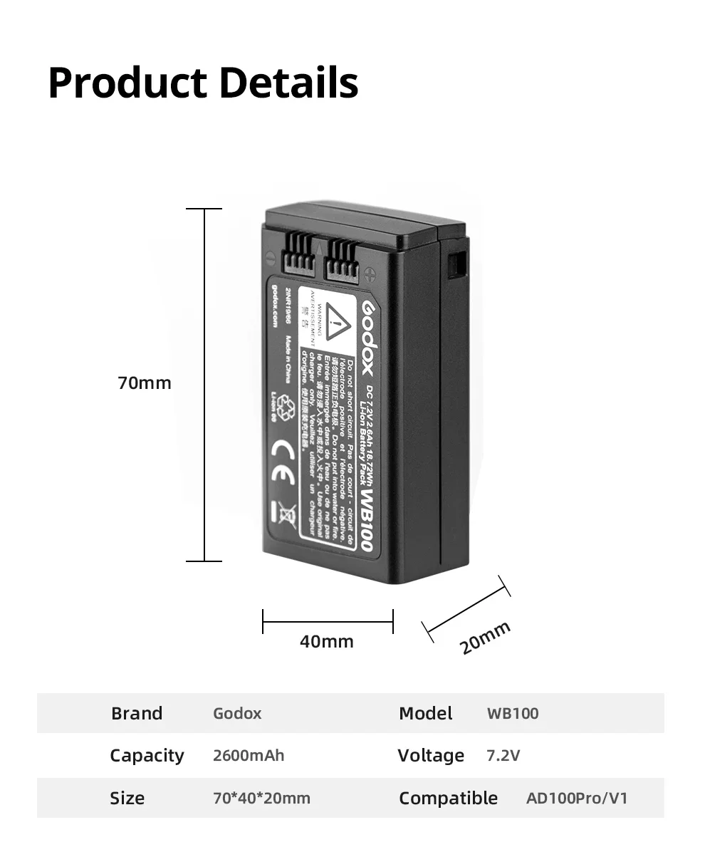 Akumulator litowo-jonowy Godox AD100PRO WB100 do lamp błyskowych Godox AD100PRO V1