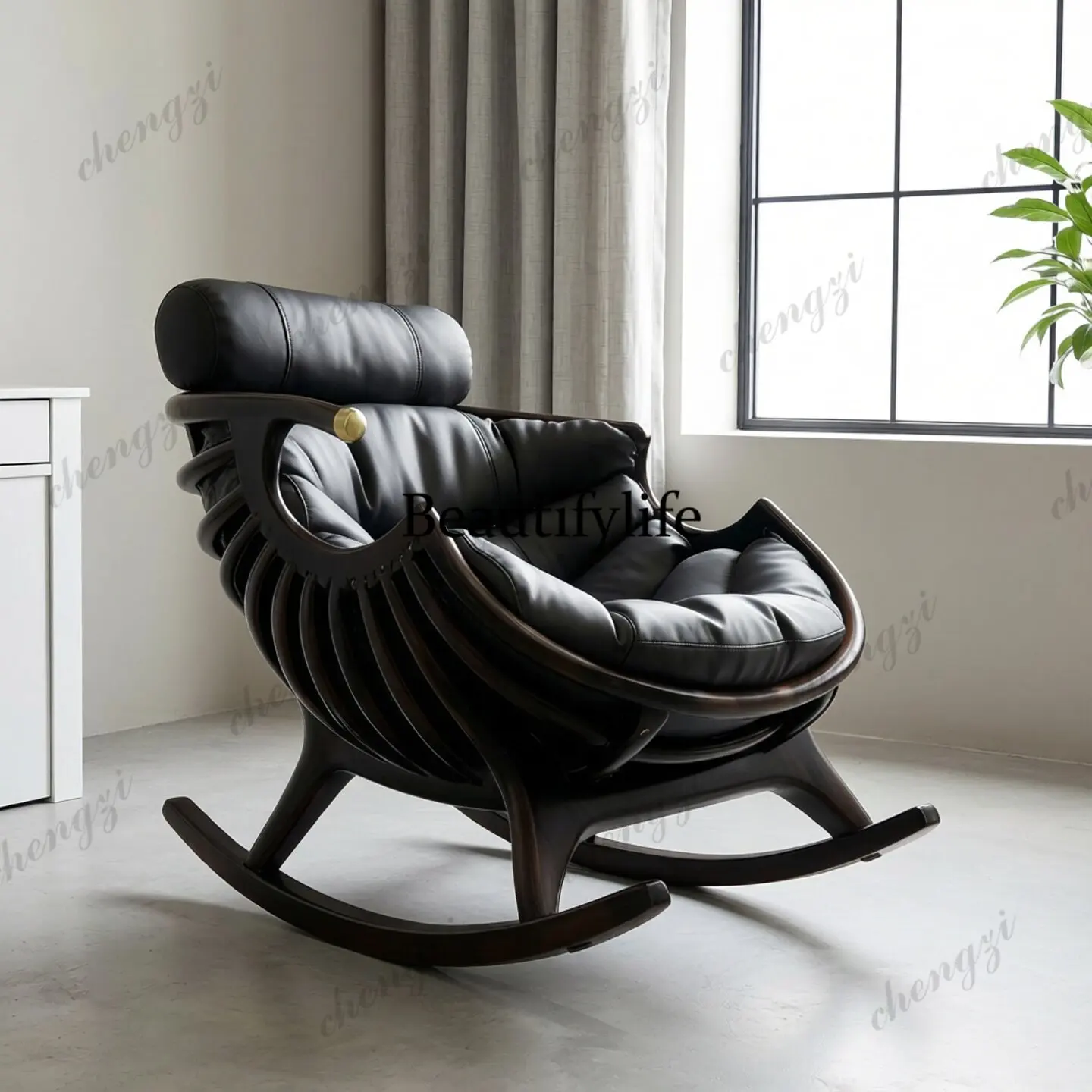 

New Chinese black walnut lazy rocking chair modern leisure single sofa recliner living room balcony chair