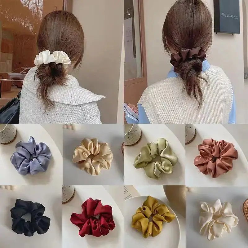 2025 New Women Silk Scrunchie Elastic Handmade Multicolor Hair Band Ponytail Holder Headband Hair Accessories 1PC Satin Silk