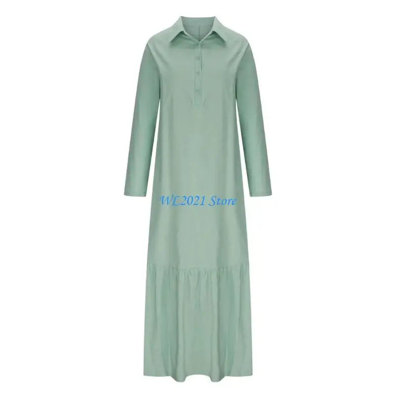 

G5GC Fashion Irregular hems Women's Dress Cotton Linen Shirt Collar Button Front Loose Comfort Fit for Everyday