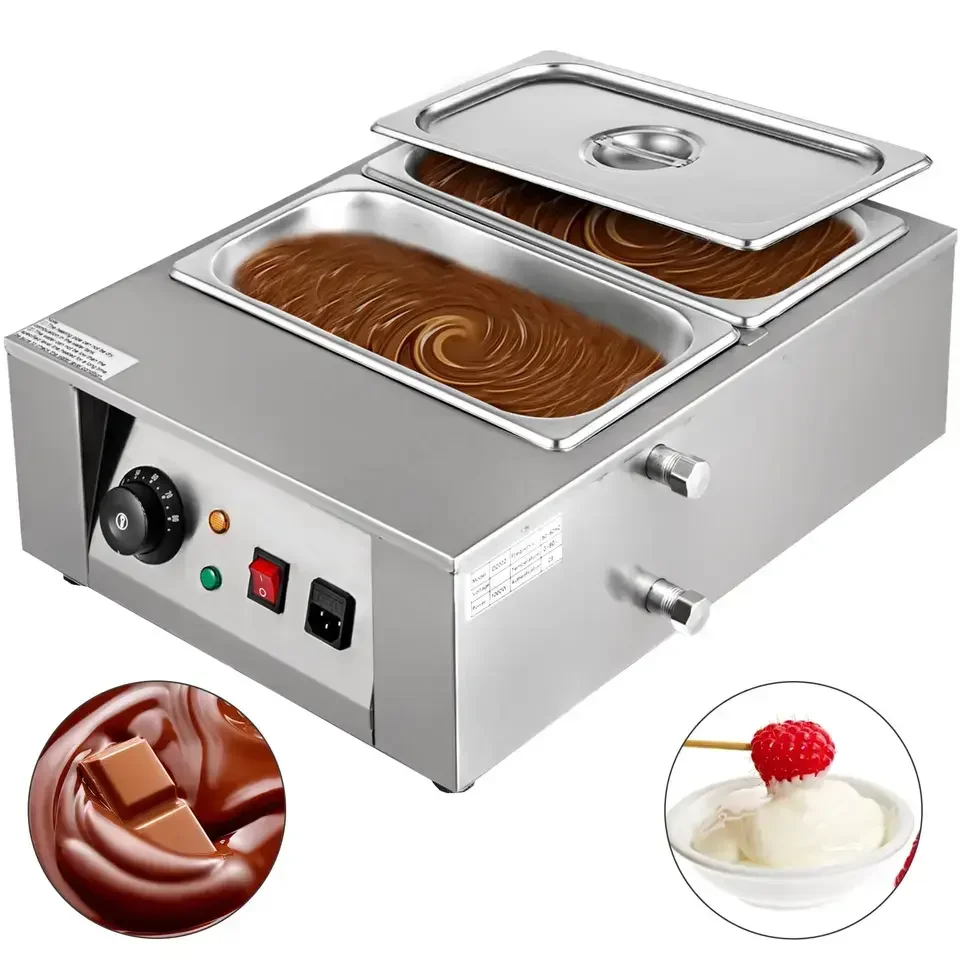 NWD 1500W Electric Chocolate Melting Pot Machine 2 Tanks Commercial Electric Chocolate Heater For Chocolate Cheese Soup,32-176℉
