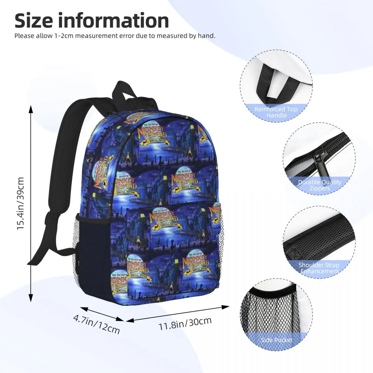 Monkey Island Backpack Student Boys Girls BookBag Men Women School Bag Laptop Shoulder Bags