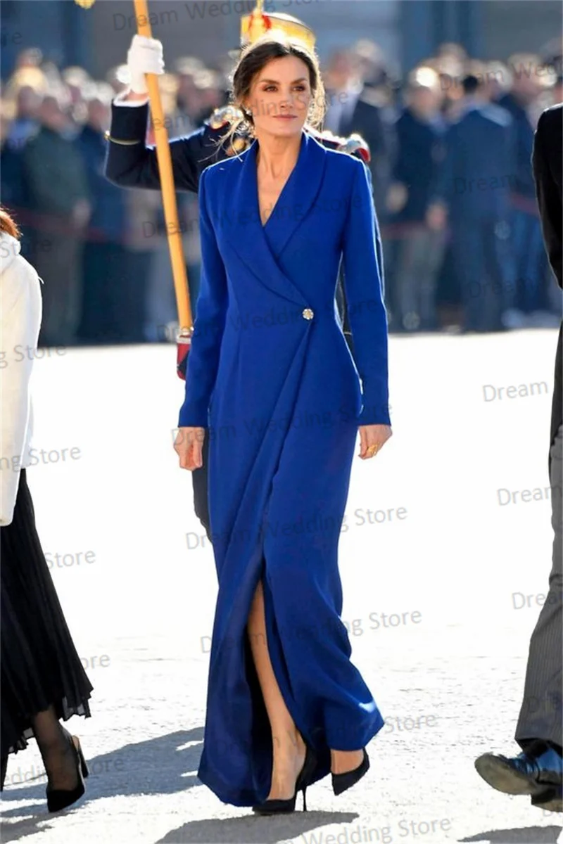 Royal Blue Long Women Suit Blazer Formal Party Prom Dress Gorgeous Wedding Tuxedos Outfit Crystal Button Custom Made Side Split