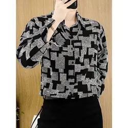 Printed Shirt Men's Long Sleeved Spring Casual Loose High Street Cardigan Fashion Korean Version Casual Versatile Shirt